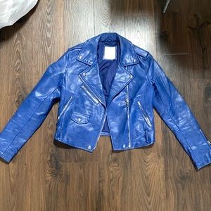 Bershka blue fake leather jacket
